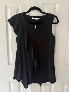 NWT Susana Monaco Black Ruffle Detail Sleeveless Top Tank - Medium